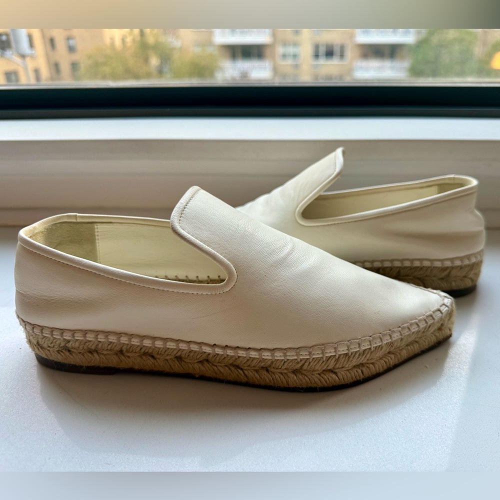 CÉLINE Pointy Slipper Espadrille Nappa Leather Optic White Slip On
